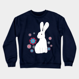 Rabbits with Chinese flowers - Lunar New Year - white on red - by Cecca Designs Crewneck Sweatshirt
